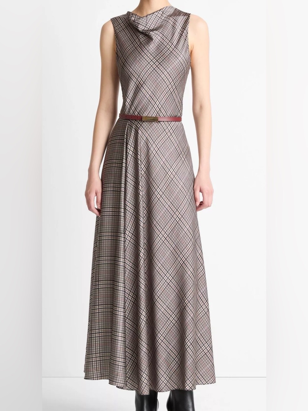 Vince Women's Pressed Plaid Cowl-Neck Dress NWT Size XL